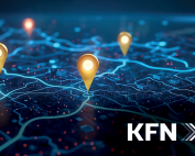 Digital map with network routes and location pins highlighting Kansas Fiber Network’s 130-mile expansion across the Kansas City metro area