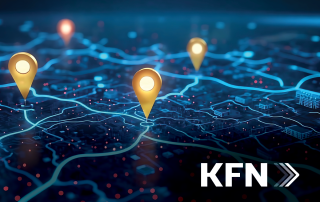 Digital map with network routes and location pins highlighting Kansas Fiber Network’s 130-mile expansion across the Kansas City metro area