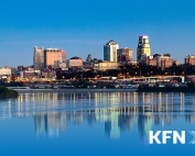 View of Kansas City downtown and river in the foreground