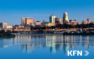 View of Kansas City downtown and river in the foreground